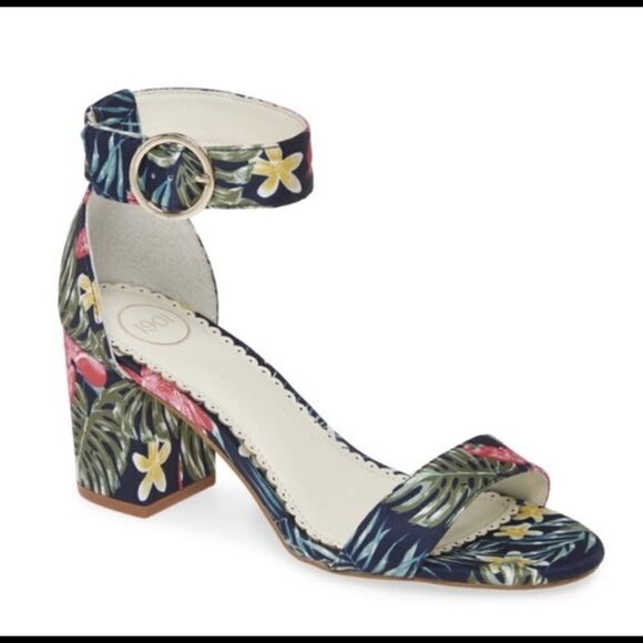 1901 Ellery Sandal Heels in Navy Hawaii Tropical Print Size 12M - Picture 8 of 11